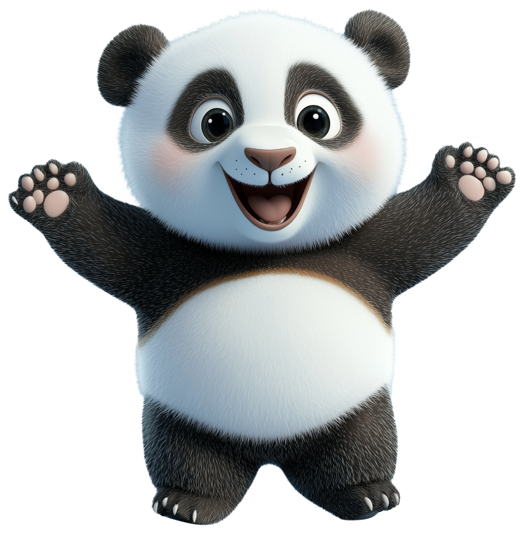 Cute cartoon panda with raised paws and a smiling face