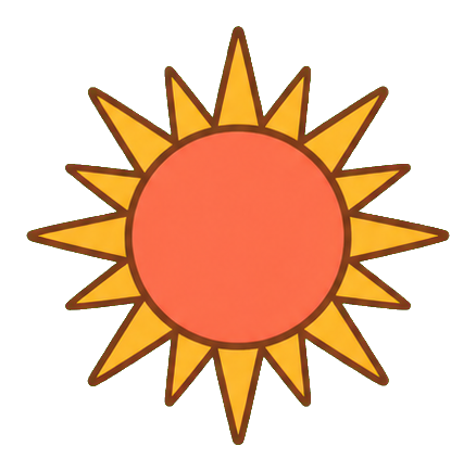 Golden sunburst sticker with pointed rays and a coral center