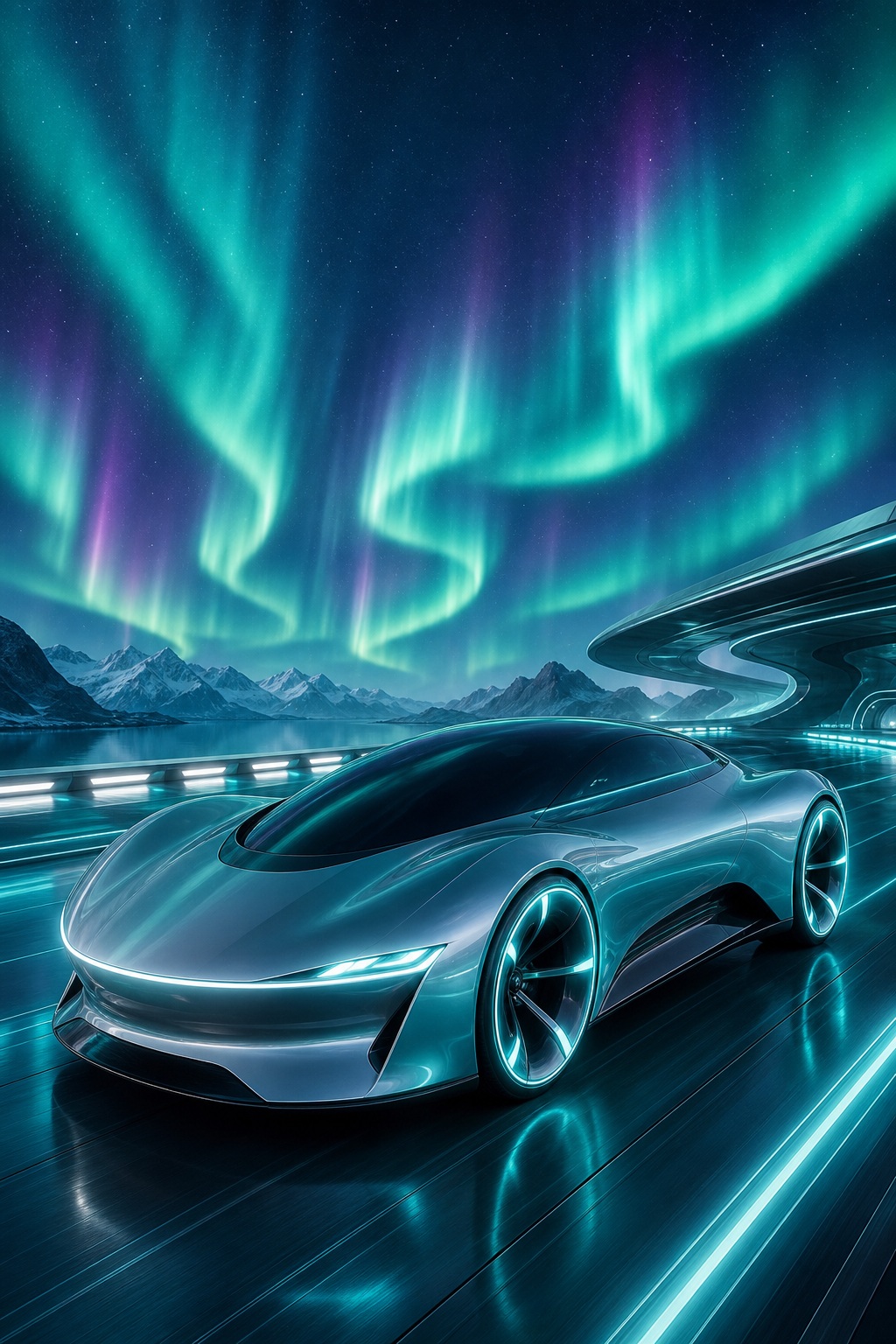 Preview for Futuristic Electric Car Aurora Background