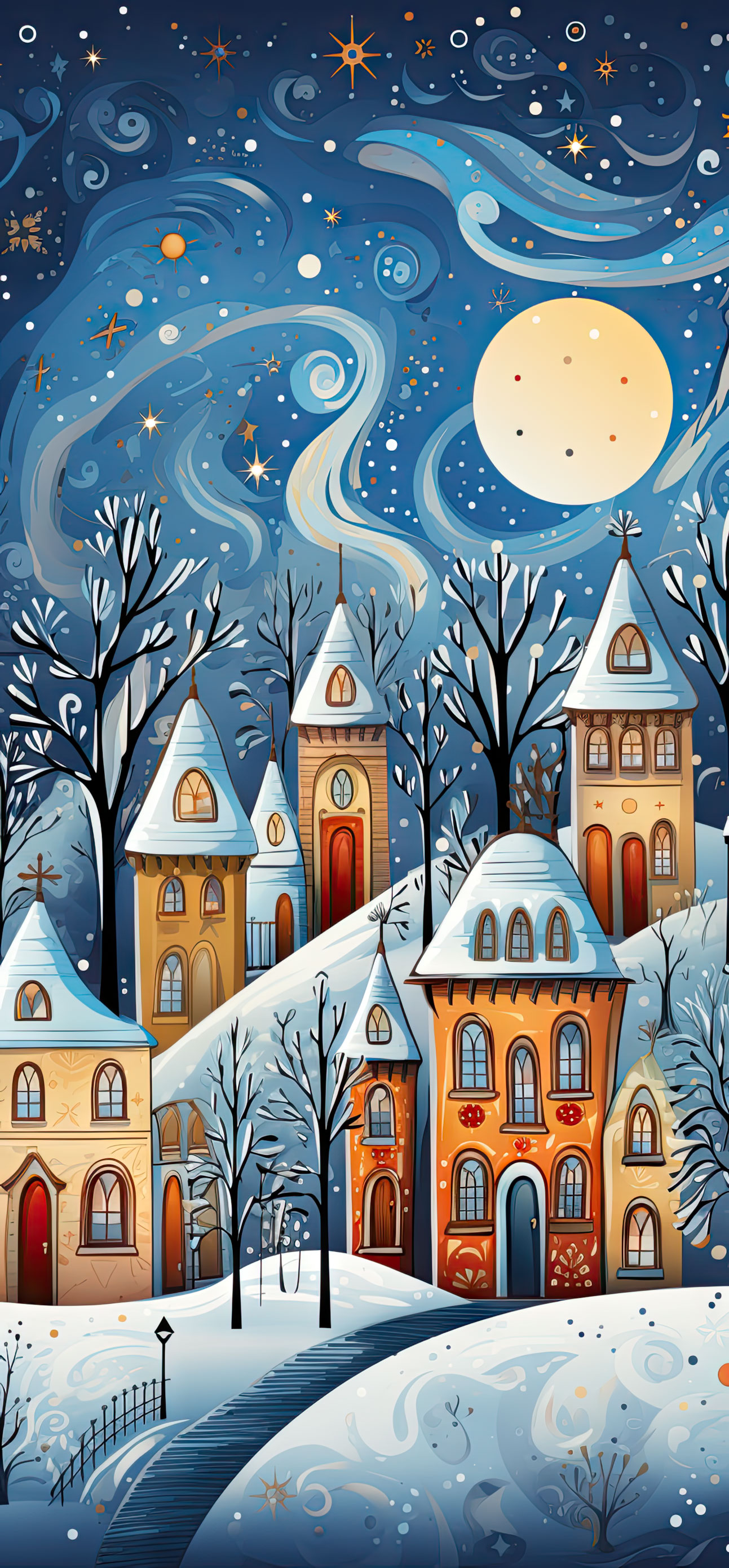 Preview for Whimsical-winter-village-night-sky-christmas-phone-background-e47e6