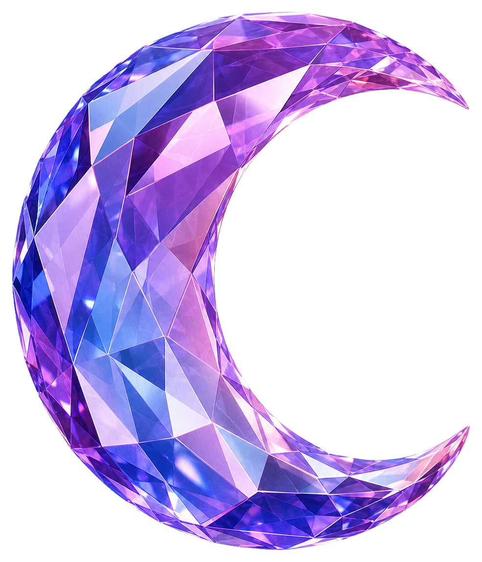 Purple faceted crystal crescent sticker on a transparent background.