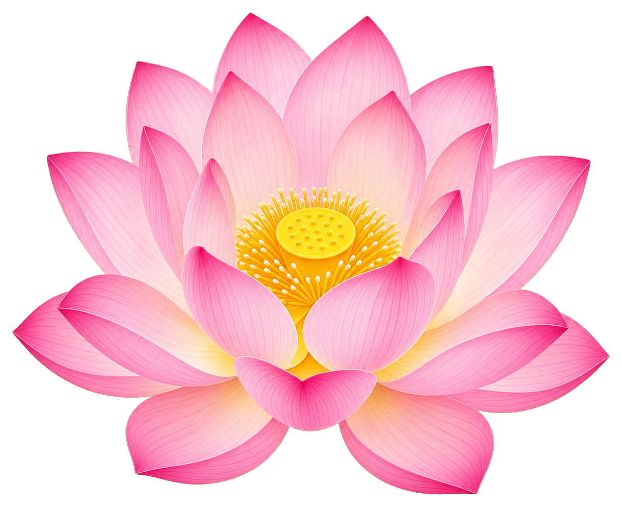 Pink lotus flower sticker with layered petals and a yellow center