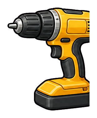 Yellow cordless hand drill sticker with a black grip and battery base