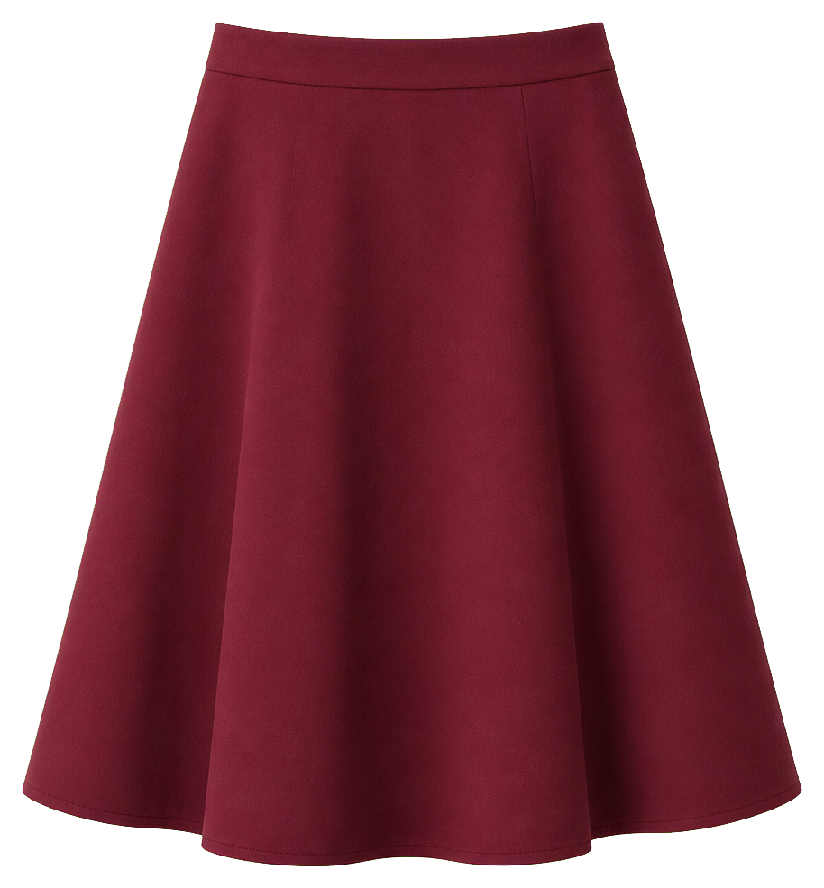 Burgundy flared skirt graphic on a transparent background