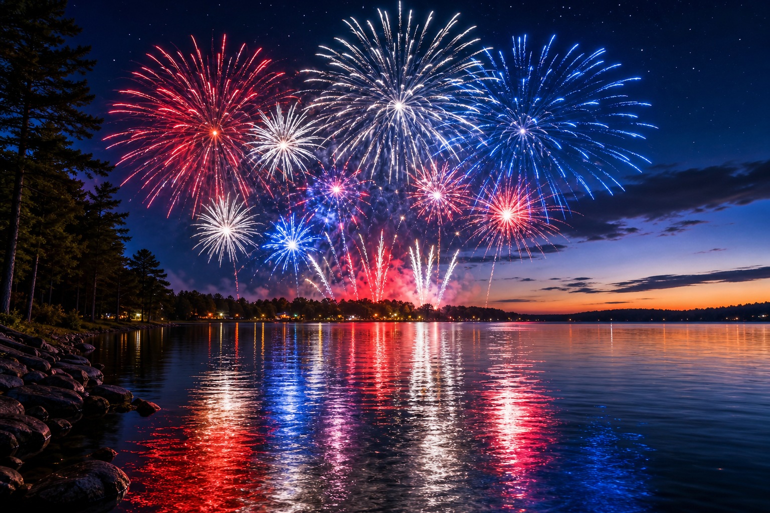 Preview for Fourth Of July Fireworks Lake Background
