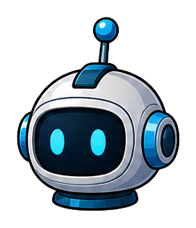 Futuristic robot head sticker with glowing blue eyes and side details