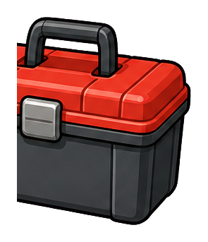 A red and black blank toolbox with a gray latch and handle.