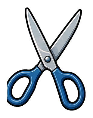 Blue-handled scissors with silver blades on a black background.