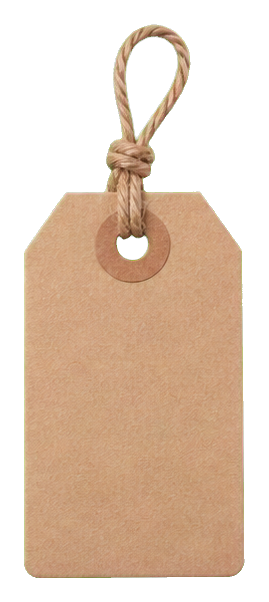 Blank kraft paper gift tag with a twisted string loop at the top