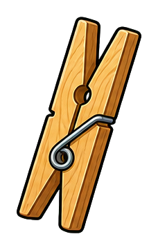 Wooden clothespin with a metal spring on a transparent background