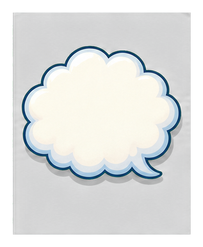 A blank white confused cloud-shaped sticker with a soft blue outline and shadow.