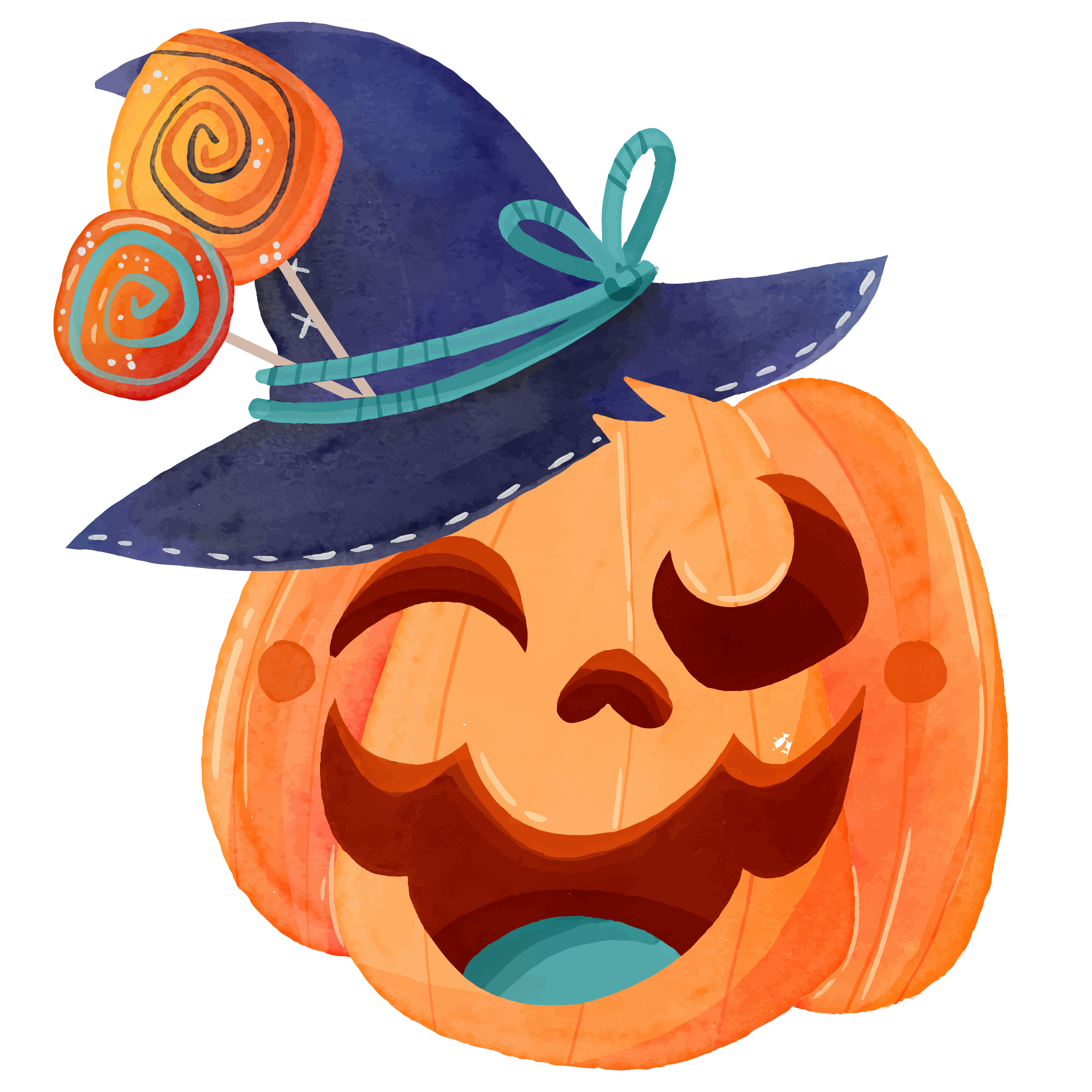 Preview for Halloween-pumpkin-witch-hat-halloween-watercolor-sticker-65139