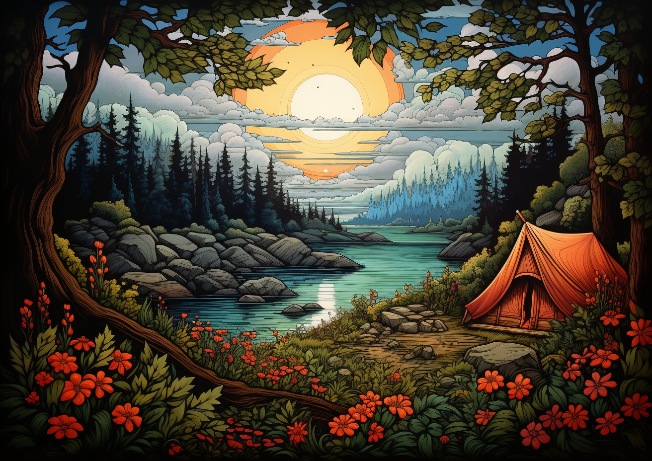 Preview for Camping Lake Mountain Background Illustration