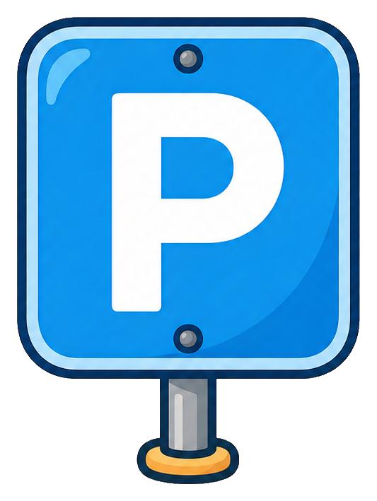 Blue parking sign with a white letter P on a post