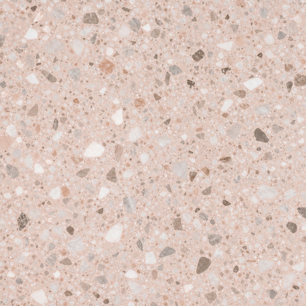 Light neutral terrazzo pattern with scattered stone-like speckles and chips
