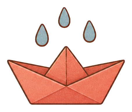 Coral paper boat with blue raindrops above it