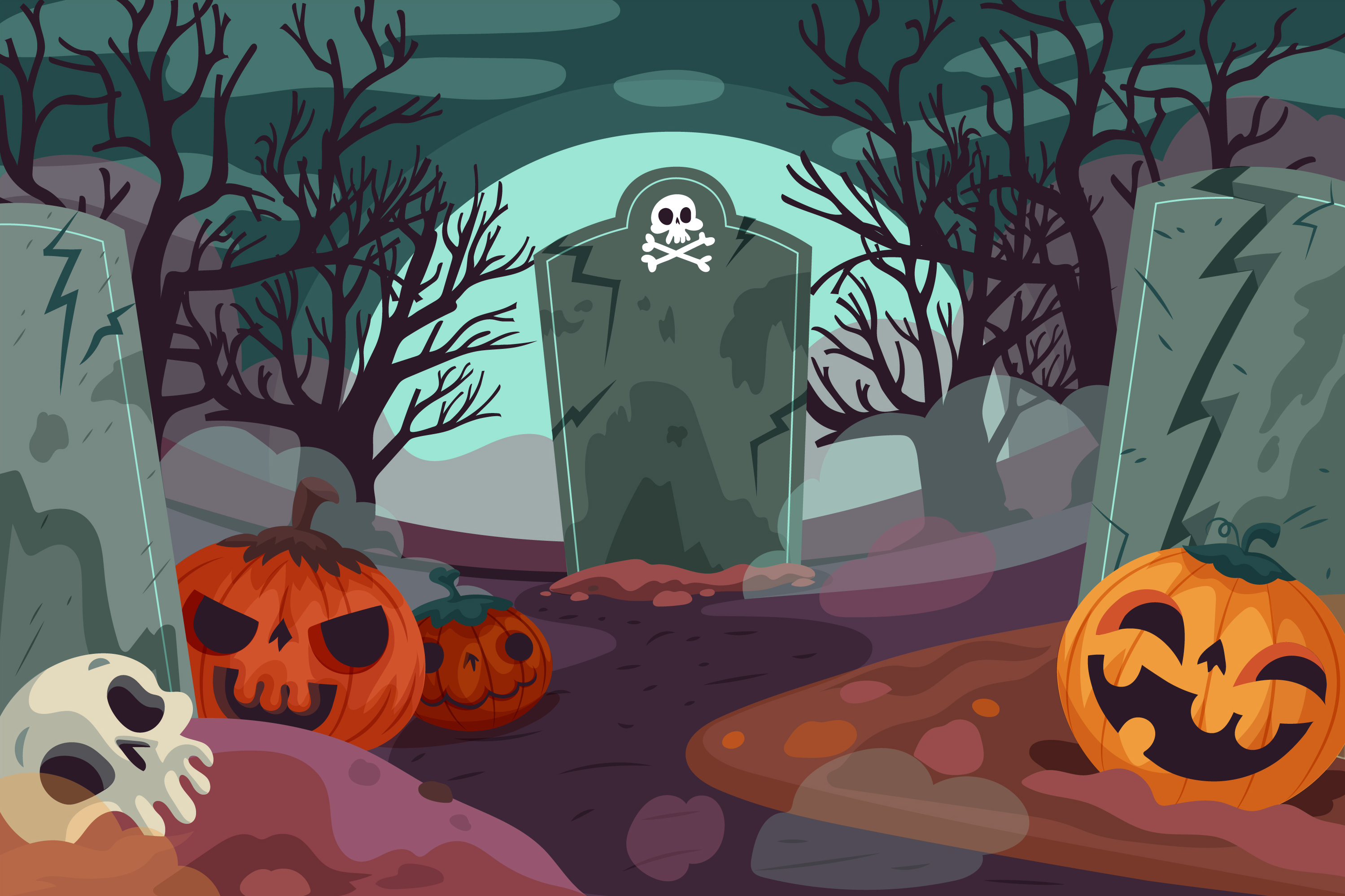 Preview for Halloween-graveyard-cartoon-illustration-background-9e373