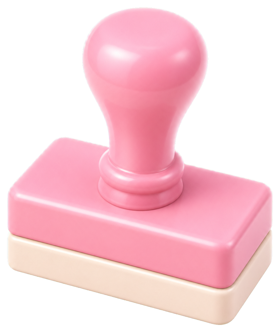 Pink blank rubber stamp with a rounded handle and rectangular base.