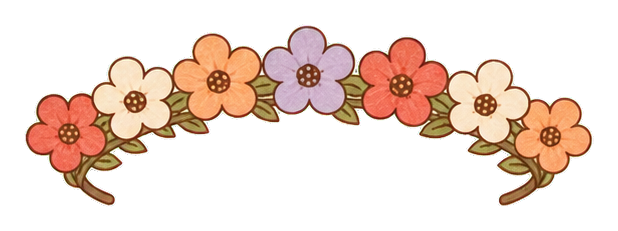 Coral and cream flower crown made of small spring flowers and leaves.