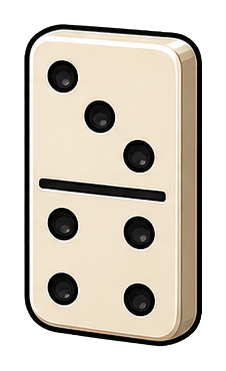 Beige domino tile with three black dots on each half and a center line
