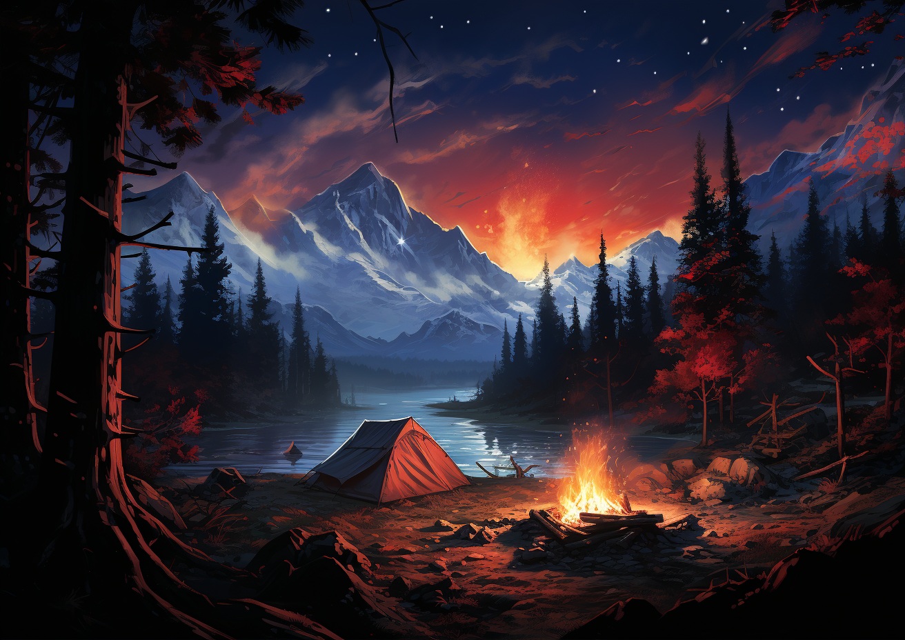 Preview for Camping Mountain Forest Background