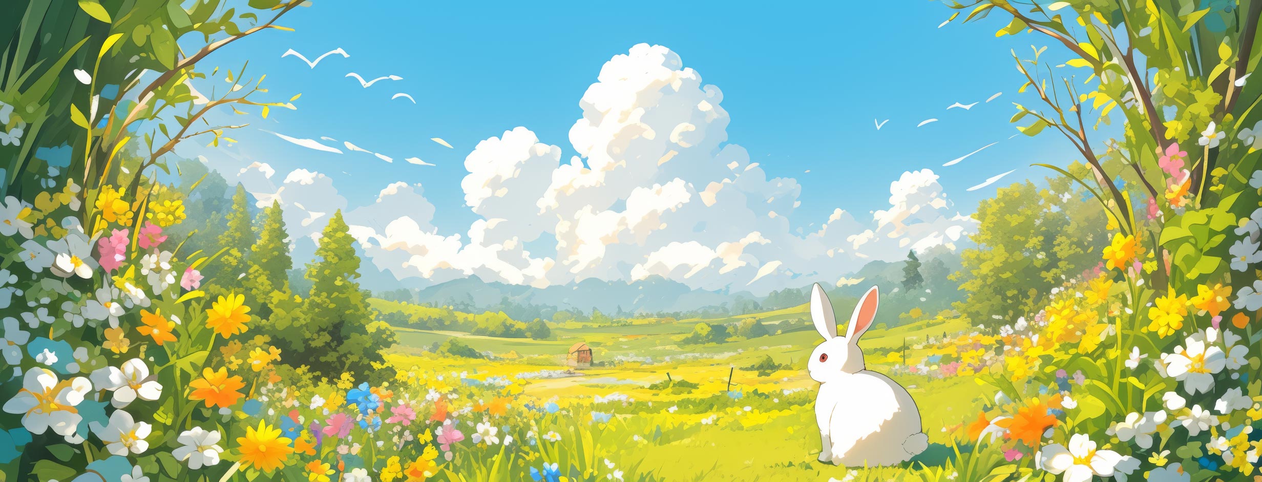 Preview for Serene-landscape-with-white-rabbit-easter-facebook-background-e390b