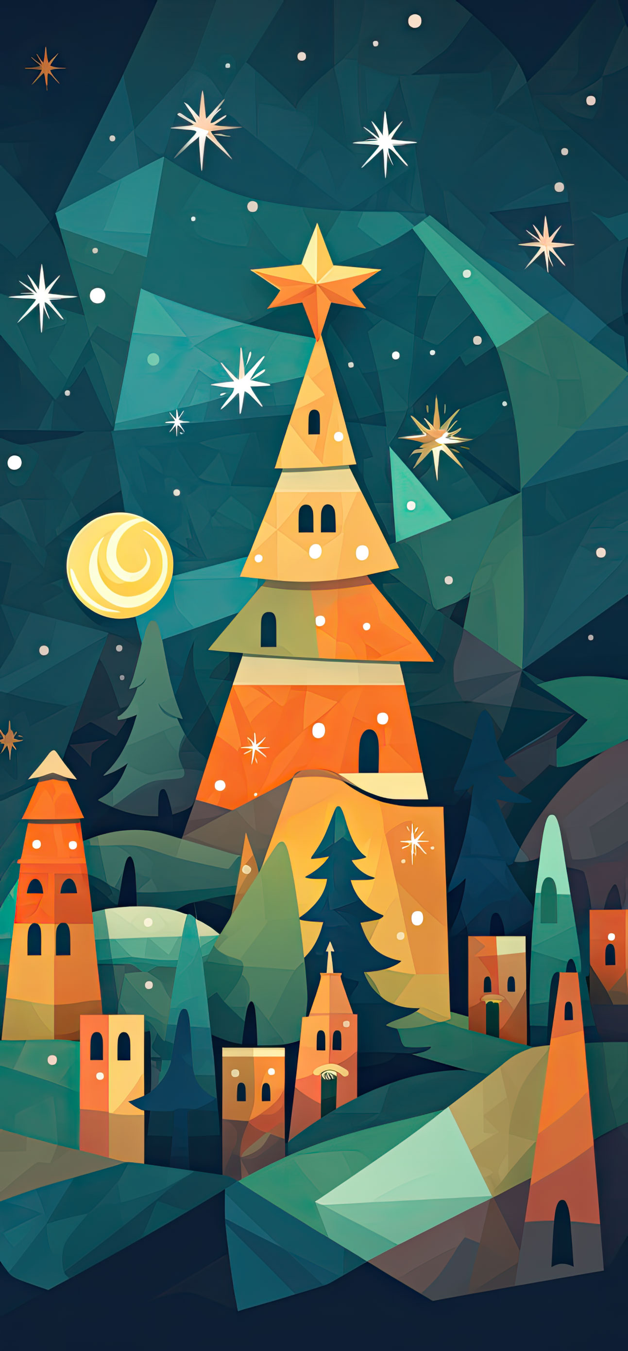 Preview for Christmas-village-low-poly-illustration-christmas-phone-backgrou-59806