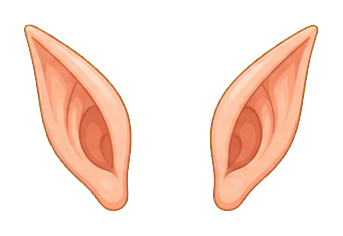 Pair of pointed elf ears sticker graphics in light orange and pink tones