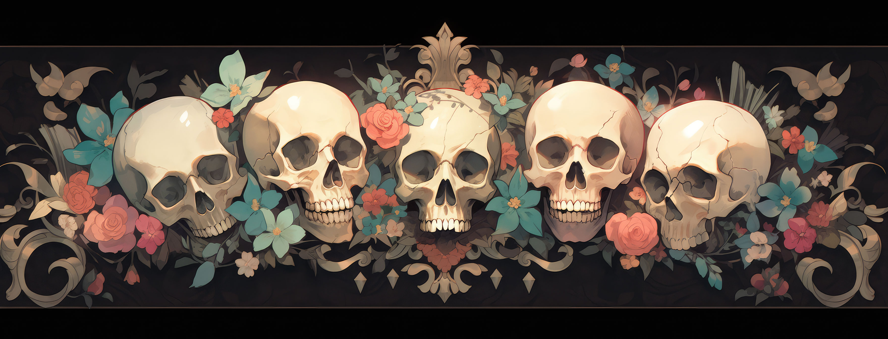 Preview for Skull-floral-banner-design-halloween-cover-background-e492f