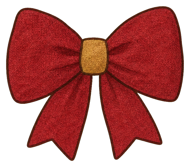Red cranberry bow sticker with long ribbon tails
