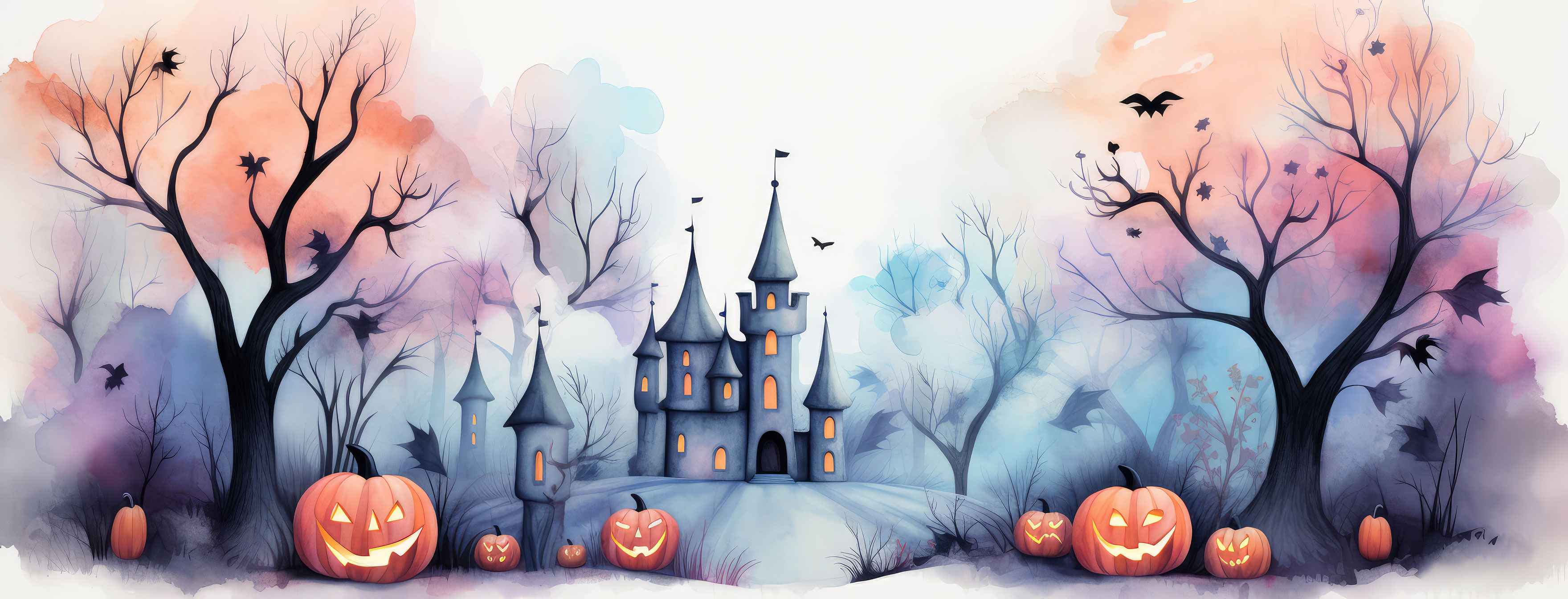 Preview for Halloween-castle-watercolor-illustration-halloween-cover-backgro-bfe97