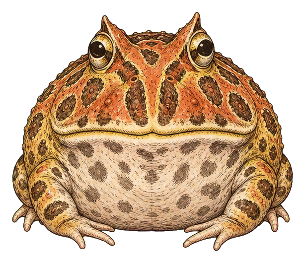 Vintage-style pacman frog sticker with a front-facing frog illustration