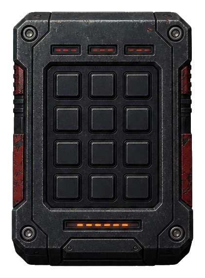 Dark sci fi access keypad panel with buttons and glowing accent lights