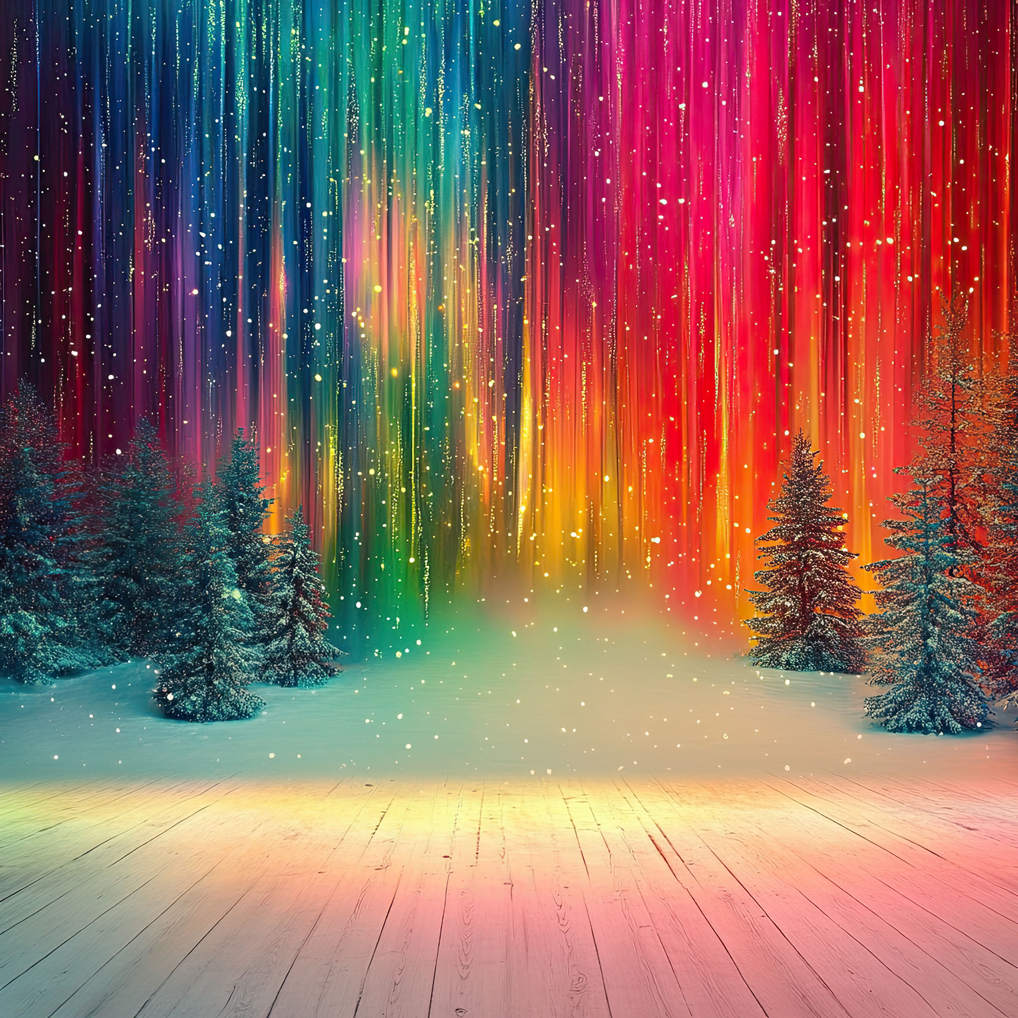 Preview for Rainbow-aurora-borealis-winter-forest-christmas-backdrop-backgro-4e891