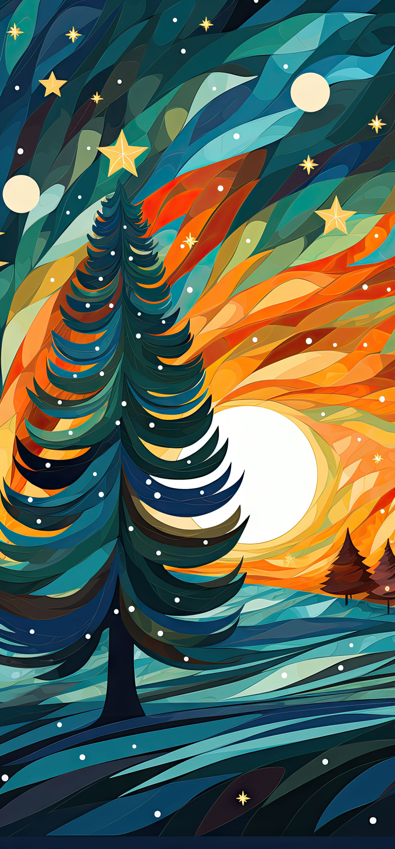 Preview for Vibrant-night-sky-pine-trees-christmas-phone-background-aa468