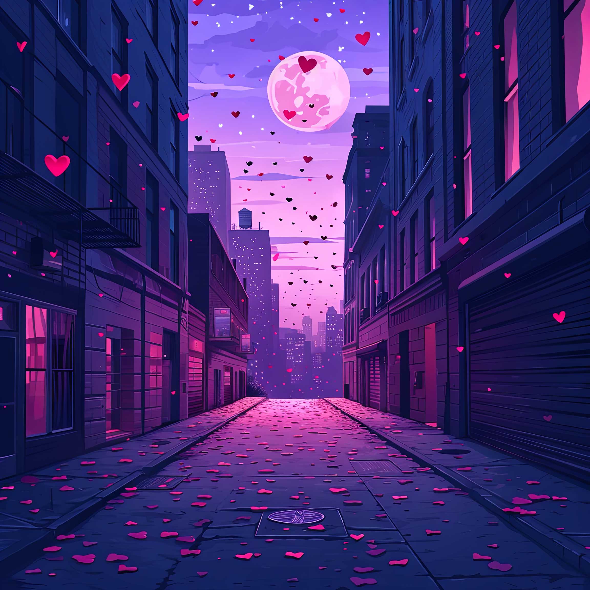 Preview for Moonlit-alleyway-with-falling-hearts-love-background-b0ff7
