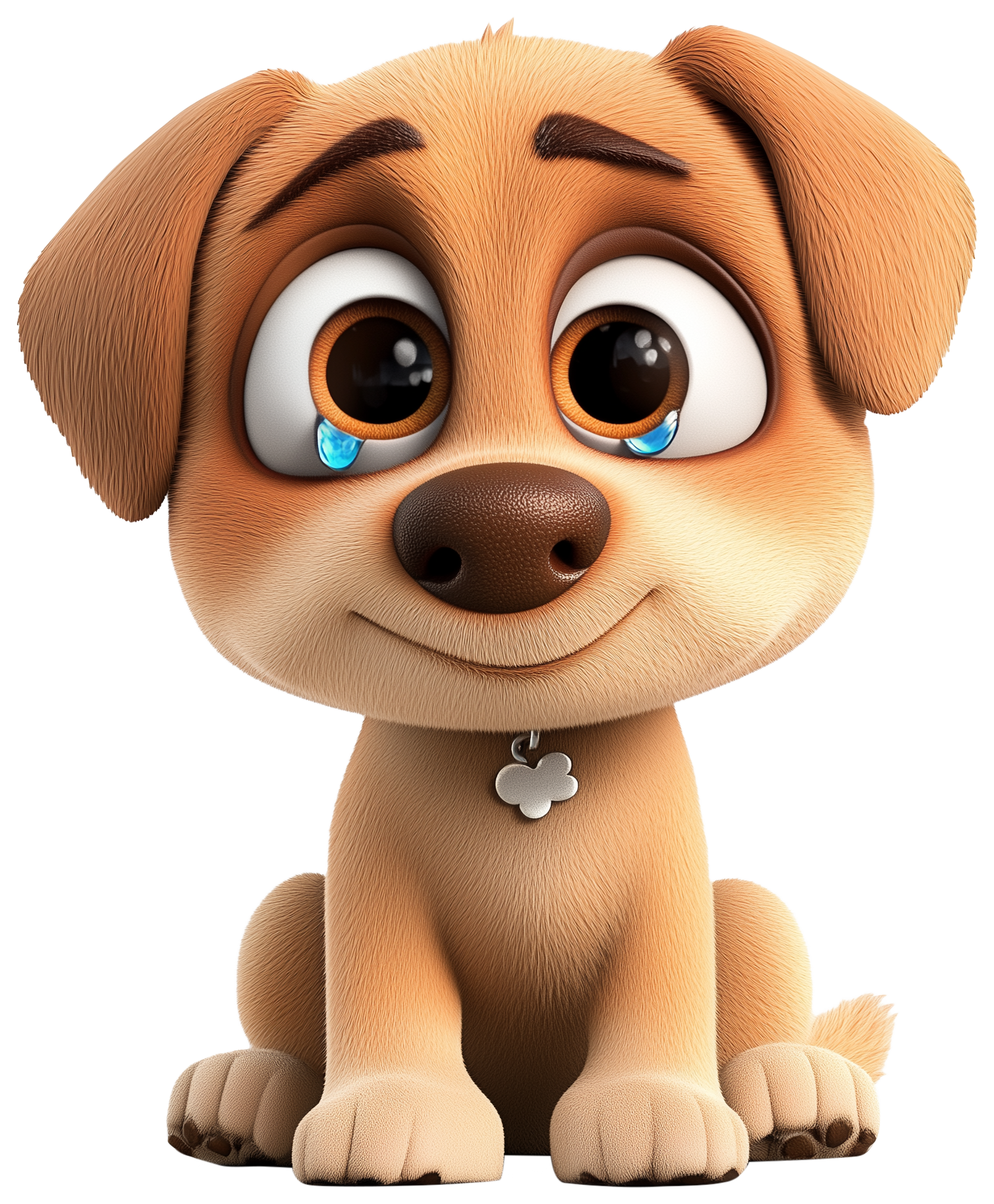 Cute 3D cartoon dog emoji sitting with big eyes and a small smile