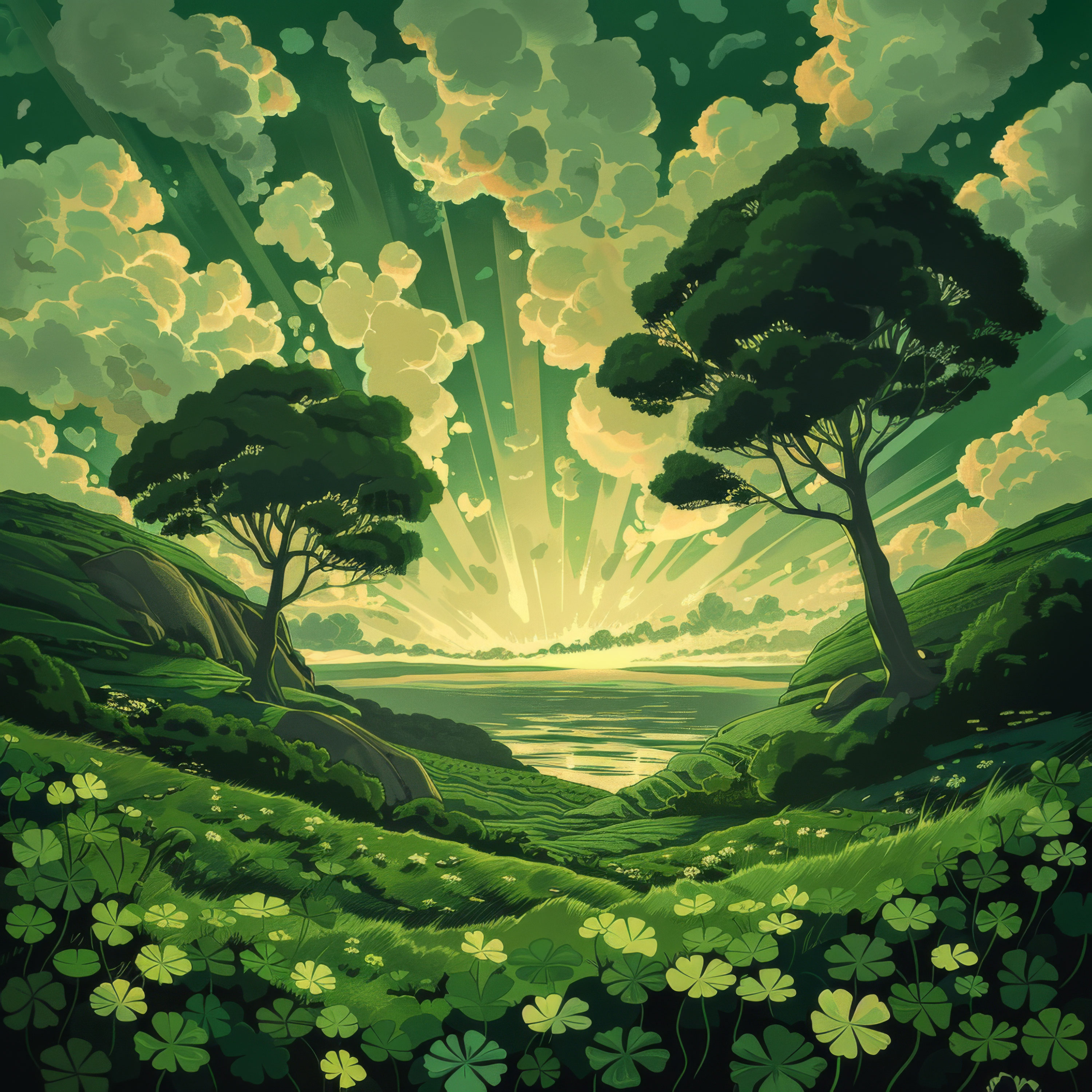 Preview for Serene-green-landscape-illustration-st-patricks-background-23191