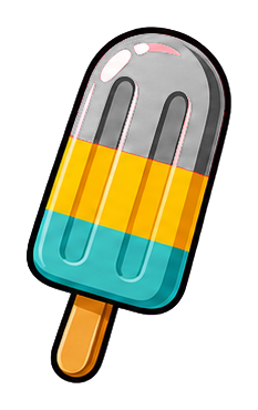 Colorful popsicle with orange, yellow, and teal stripes on a stick