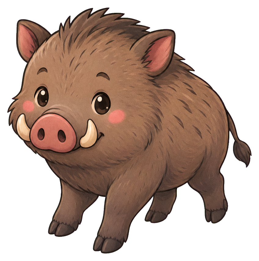 Cute pastel brown boar with rosy cheeks and small tusks facing forward