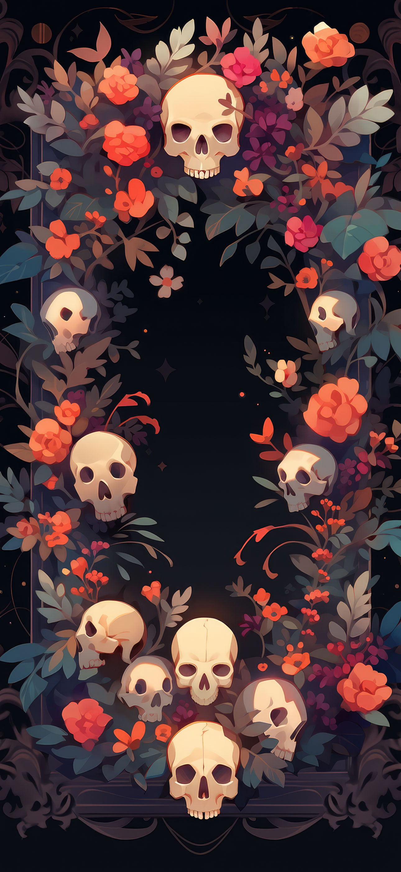 Preview for Floral-skull-frame-design-halloween-phone-background-62455