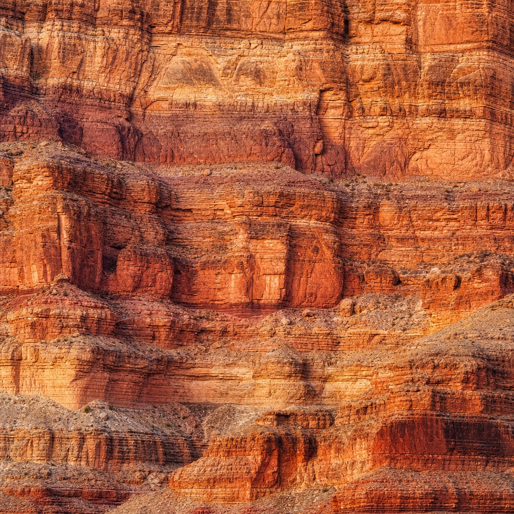 Layered orange sandstone canyon wall with textured rock bands.