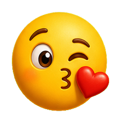 Yellow winking emoji face blowing a kiss with a red heart