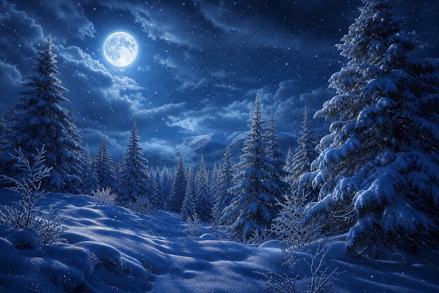 Preview for Moonlit Snowy Pine Forest Background