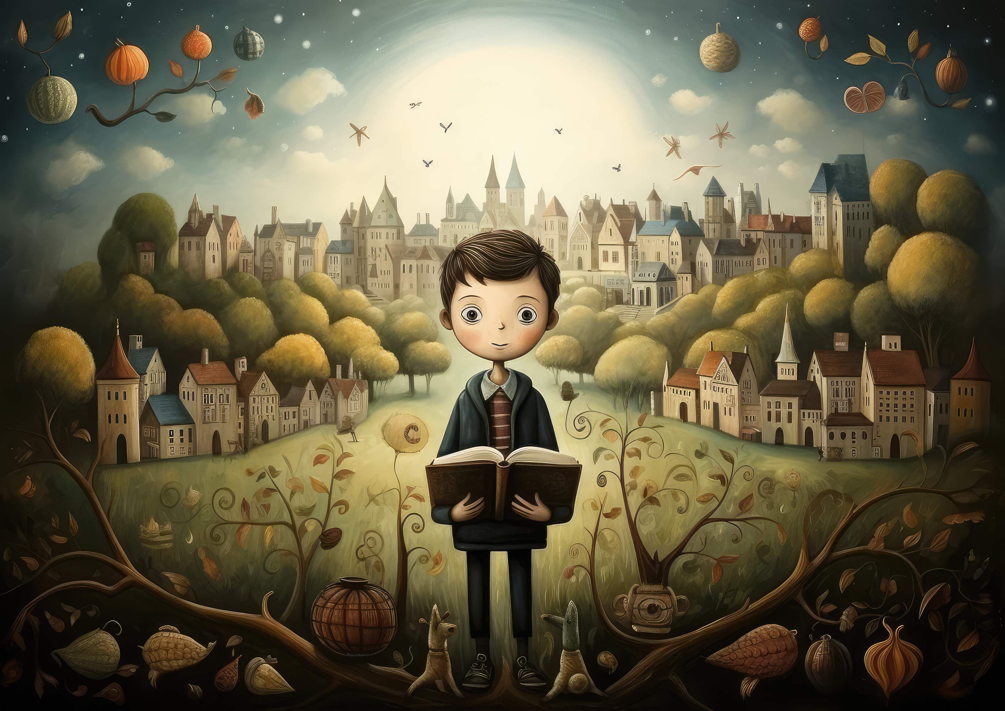 Preview for Whimsical-boy-reading-fantasy-animal-background-5f9a7