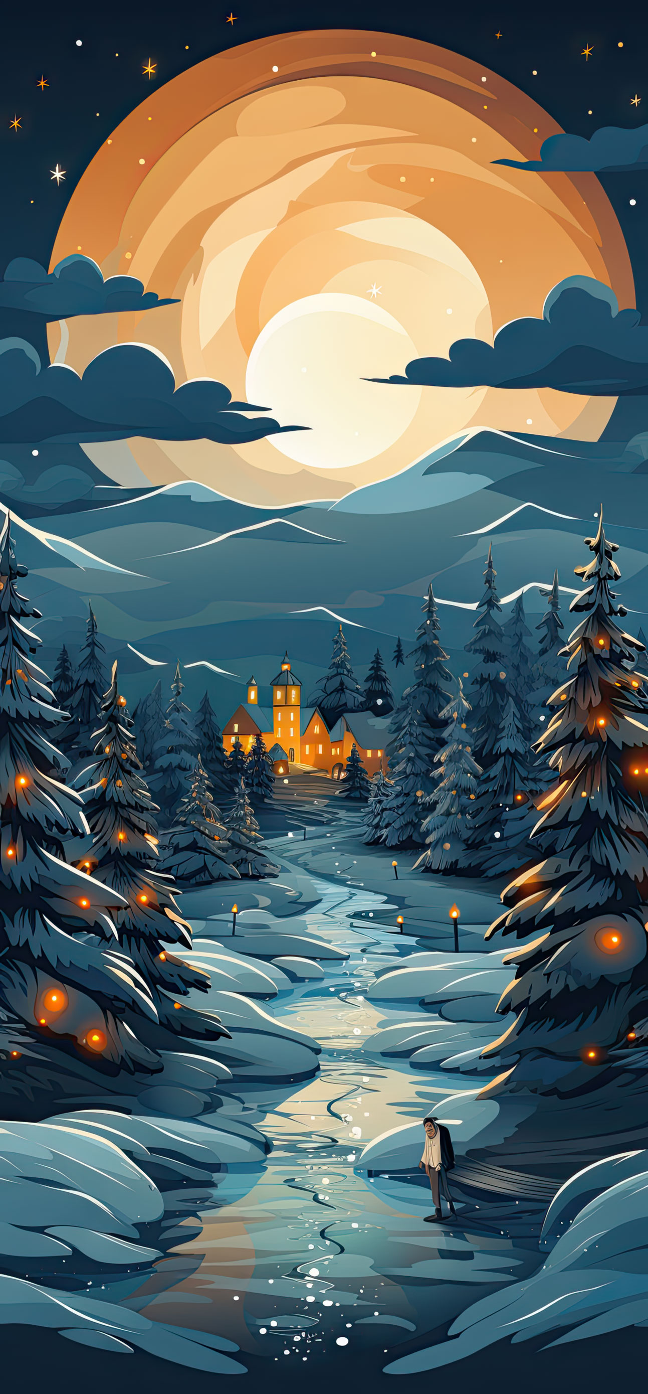 Preview for Winter-night-landscape-illustration-christmas-phone-background-ff281