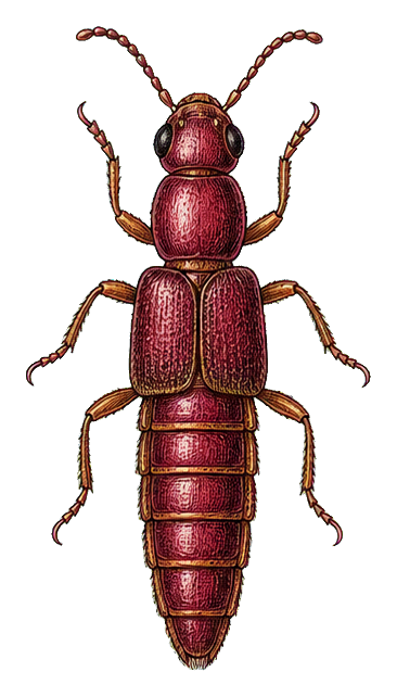 Vintage illustrated insect with a deep red body and long legs on a transparent background