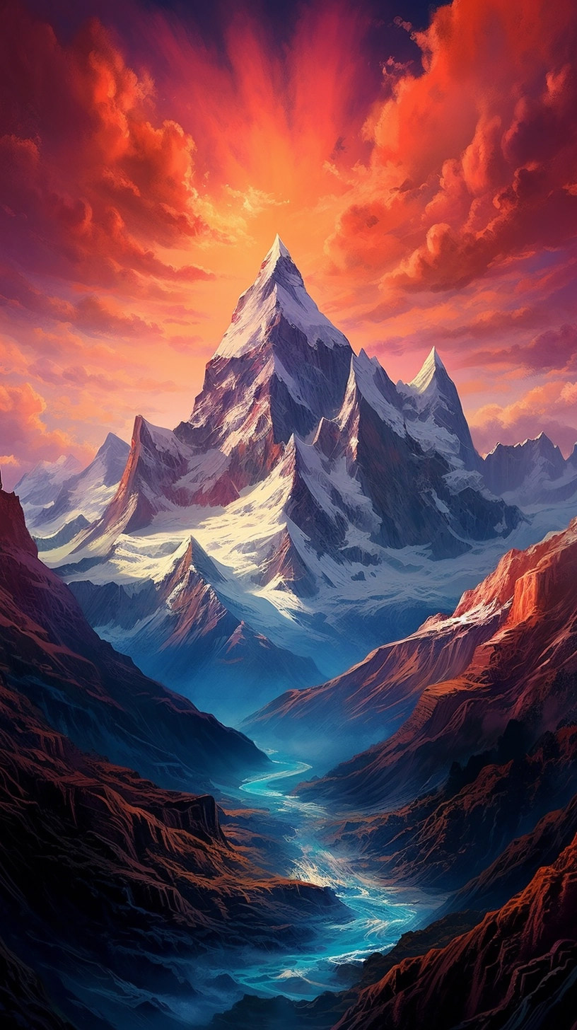 Preview for Vibrant-mountain-landscape-sunset-ai-phone-background-c7924