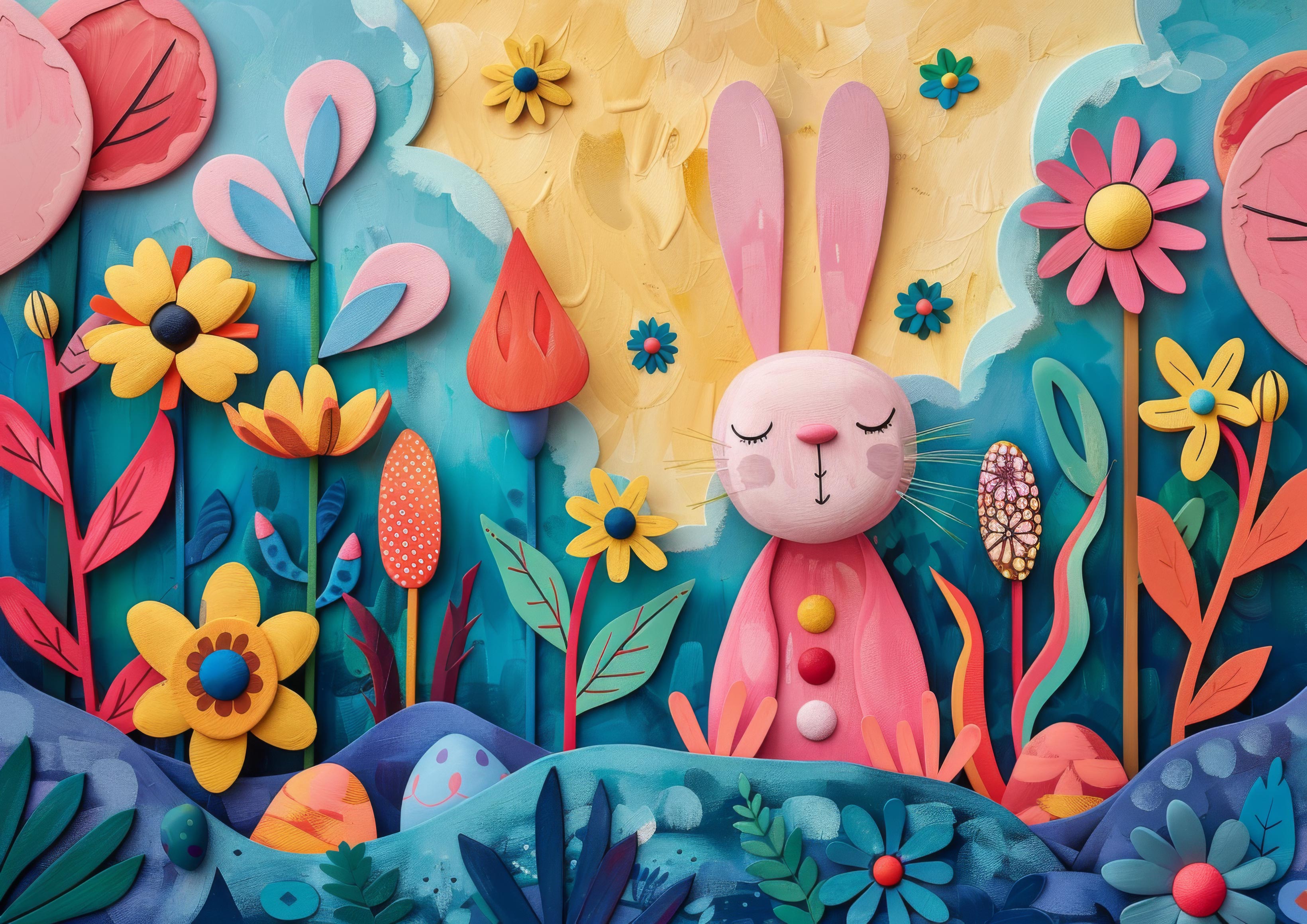Preview for Paper-cut-bunny-garden-easter-background-63708