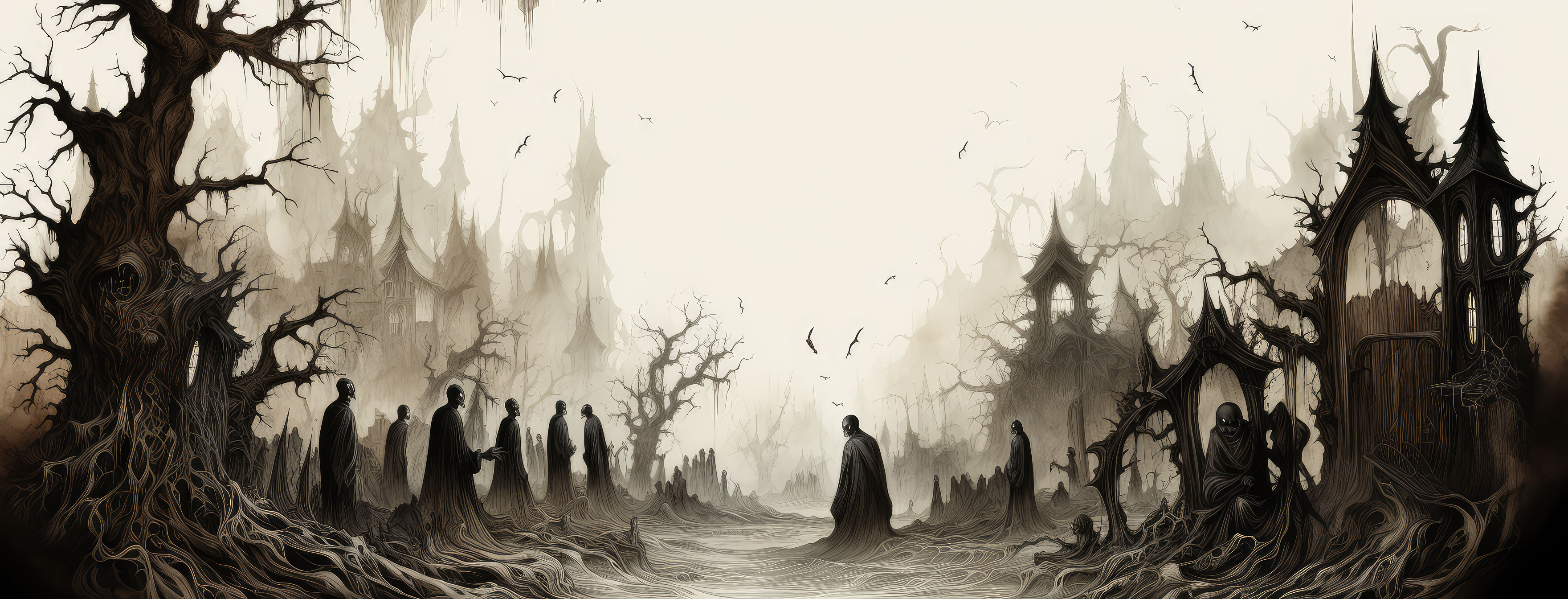 Preview for Dark-fantasy-village-landscape-halloween-cover-background-b6406